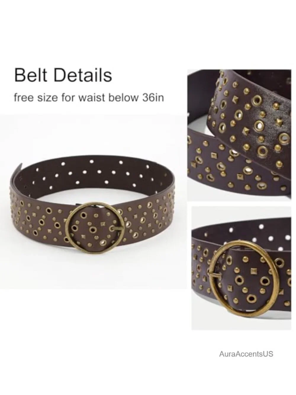 Wide Western Concho Belt, PU Leather Studded Belt for Waist Below 36